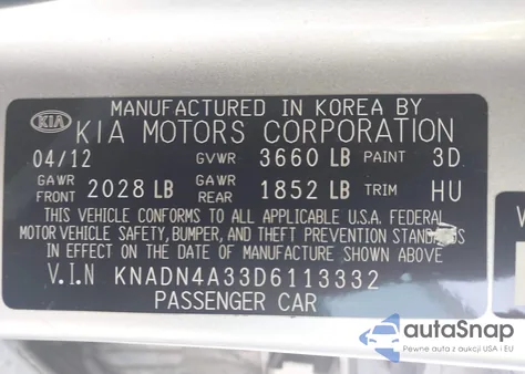 2013 Kia Rio Ex z USA, uszkodzony, nr VIN KNADN4A33D6113332